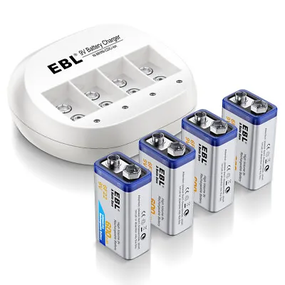 EBL 9v Battery USB Rechargeable Lithium 6f22 PP3 Block 9volt Li-ion  Charger Lot • $9.19