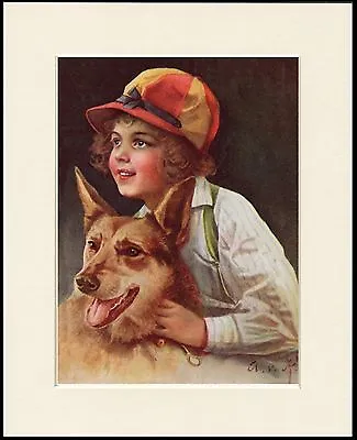 £6.99 • Buy German Shepherd Dog And Girl  Charming Little Dog Print Mounted Ready To Frame