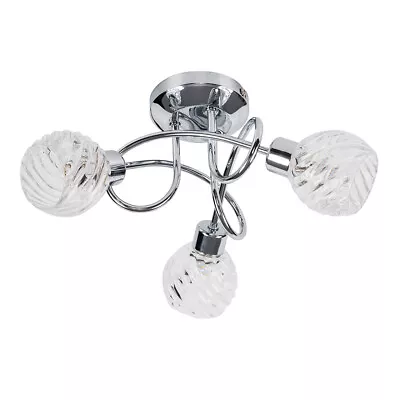 Ceiling Light Fitting 3 Way Chrome Spotlight Swirl Glass Lampshades Home Lights • £19.99