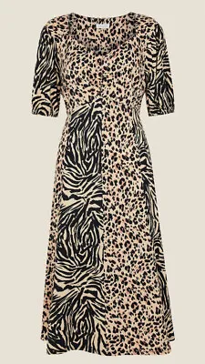 £21.99 • Buy Monsoon Vikky Leopard/Animal Print Jersey Midi Dress In Beige/Camel/Black