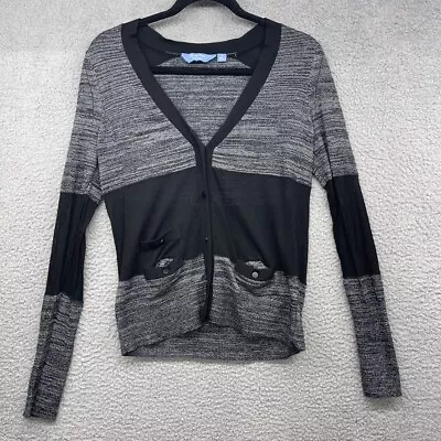 Simply Vera Vera Wang Women Cardigan Gray Black Button Long Sleeve V-Neck Size M • $9