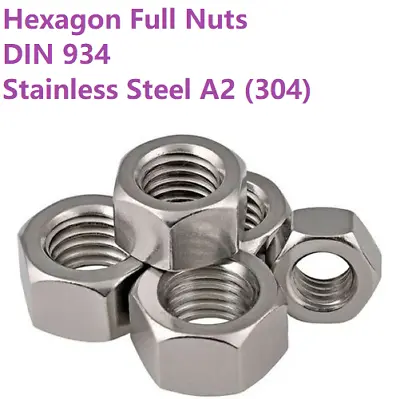 £0.99 • Buy M2 M3 M4 M5 M6 M8 M10 M12 Hex Full Nut Hexagon Nuts Din 934 Stainless Steel