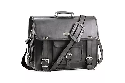 Mens New Handmade World Black Leather Business 18  Briefcase Casual Laptop Bag • $76.79