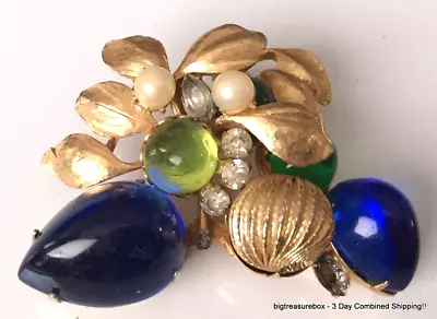 AS IS Vintage Brooch Pin SIGNED VENDOME Blue Glass Rhinestone Gold Tone Lot Y • $10.50