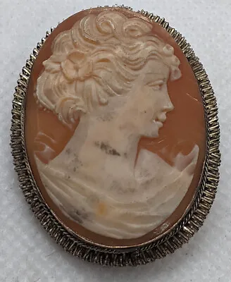 Vintage Cameo Pendant/Brooch Signed BA800 Art Deco Silver Charm • $29.95