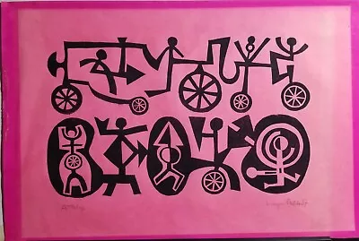 Mayeu Passa Signed Original Unique Proof Linocut Bright Pink French Painter Rare • $62.95