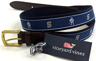 Vineyard Vines Canvas & Leather Solid Brass Buckle Size 40 Navy Blue Knights • $21.77