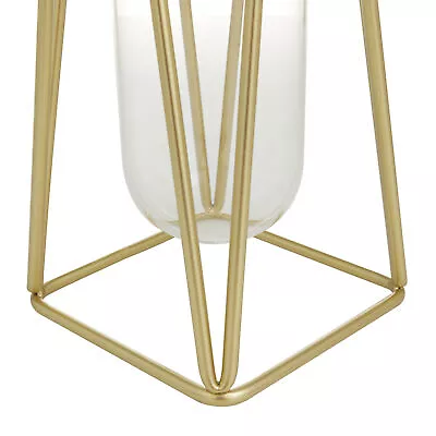 DecMode Tube Geometric Flower Vase With Metal Display Stand Set Of 2 Gold Glass • $33.68