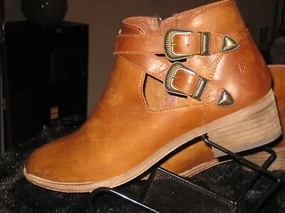 FRYE Ray Cognac  Western Ankle Boots Size 10  Booties Cowgirl • $100