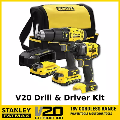 18V STANLEY FATMAX V20 2 PIECE DRILL IMPACT DRIVER COMBO KIT 2.0AH Inc 2 BATT • $289