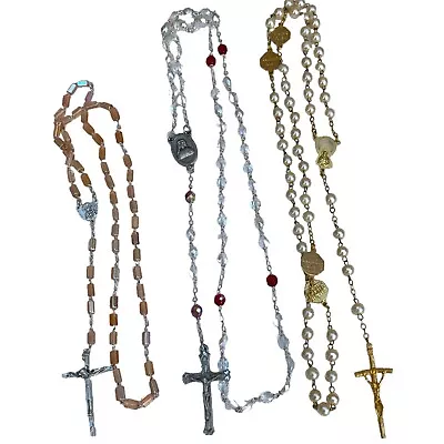 LOT Of 3 VINTAGE ROSARY BEADS  Crystal Glass Pearl • $6.50