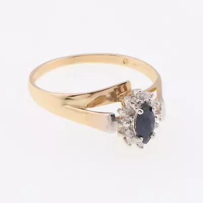 14k Yellow Gold Marquise Cut Sapphire & Diamond Estate Ring Size 7.25 • $165.99