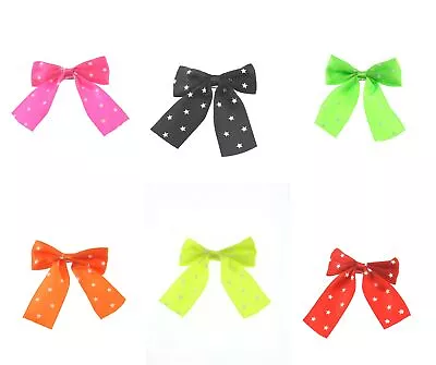 Zac's Alter Ego Set Of 6 Large Satin Star Print Neon Pop 80s Hair Bow Barrettes • £10.69