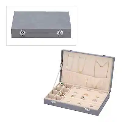 £39.05 • Buy Jewelry Organizer Storage Box Gray Velvet With Anti Tarnish Lining Lock