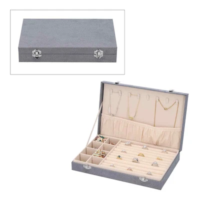 £39.05 • Buy Jewelry Organizer Storage Box Gray Velvet With Anti Tarnish Lining Lock