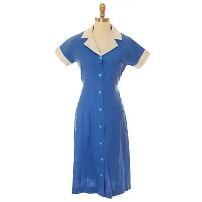 Vintage Nurses Uniform Blue/ White 1940s Sz 34 Long Island Uniform Co. • $289