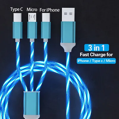 3in1 LED Light Up USB Fast Charging Cable For IPhone 14 13 12 11 Pro Max Plus SE • £3.65