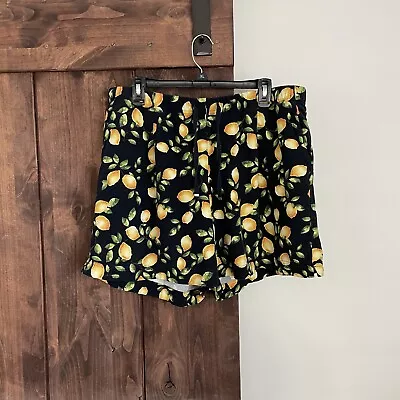 J. Jill Lemon Print Shorts Large Knit Black Drawstring Comfort • $18.50