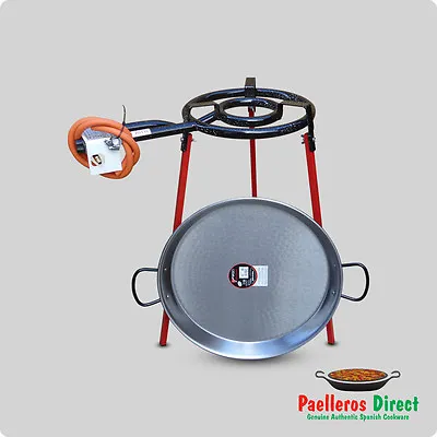 50cm Spanish Polished Steel  Paella Pan & 35cm Gas Burner Kit / Set - Square Leg • £99.99