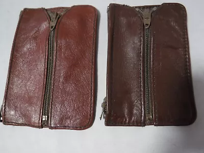 GA4 VTG Lot Of 2 VTG Brown Burgundy Leather Key Coin Money Purse Case Zip Wallet • $15