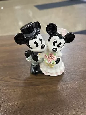 Vintage Disney Mickey And Minnie Mouse Ceramic Wedding Cake Topper Bride & Groom • $18