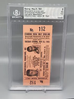 1965 Muhammad Ali Sonny Liston Full Ticket Stub Orange  Phantom Punch  Beckett 7 • $369