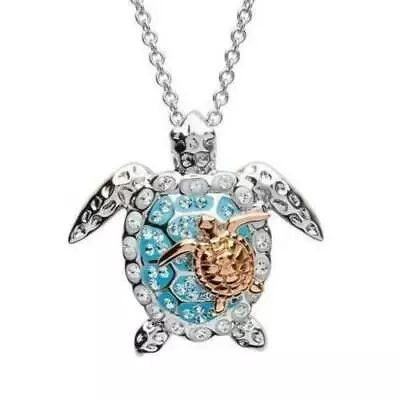 Sea Turtle With Baby Rhinestone Necklace Mom Mother Daughter Child Ocean Love • $19.98