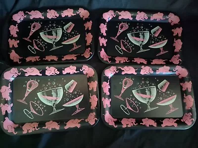 4 Pink Elephant Server Trays. Vintage. Great Condition. Great For Tips Or Snacks • $34