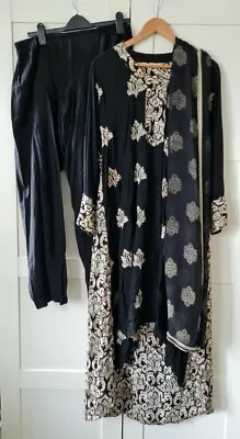 £26.95 • Buy Black Gold Shalwar Kameez High Low Embroidered Henna Mehndi XL Dress Size 18