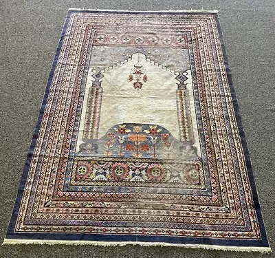 Antique Turkish Silk On Silk Prayer Rug 7’ 1” X 10’ 1” Anatolian • $4500