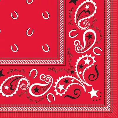 Western Red Bandana Luncheon Paper Napkins 16 Pack Red Tableware Party Supplies • £3.65