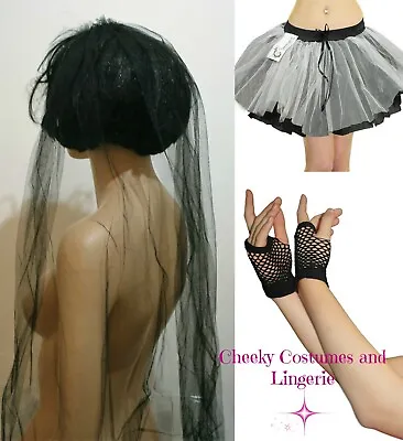 Dead Bride Corpse Halloween 3 Piece Zombie Bride  Costume Tutu Veil Gloves • £11.99