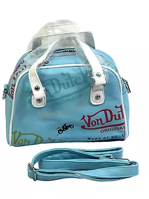 Vtg Von Dutch Women’s  Crossbody Small Baby Blue Retro Bowler Bag • $34.95