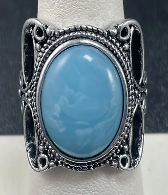 Vintage Size 8 Blue Marbled Lucite Cabochon 1” Ring • $4.99