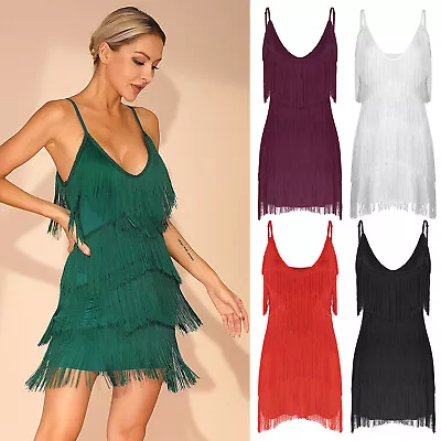 Womens Dress Sparkly Latin Samba Tango Adult Costume V Neck Leotard Nightclub • £8.82