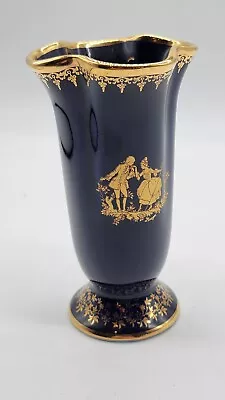 Vintage Limoges Victorian Vase Mini Courting Couple Cobalt Blue Gold Porcelain • $24.99