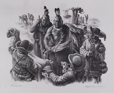 Charles Banks Wilson Original Pencil Signed Lithograph 1977 - The Osage Trade • $1500