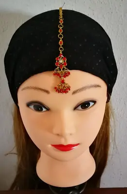 Indian Maang Tikka Hair Chain Head Piece Red Forehead Jewellery Bridal Bollywood • £15.41