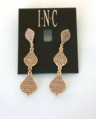 Inc Gold Tone Gray Crystal Triple Teardrop Dangle Earrings 2 1/2  • $3.50