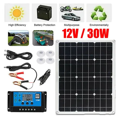 £24.99 • Buy 30W Solar Panel Kit Power Generator Inverter 12V 24V 30A 40A Charger Camping UK