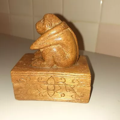 Unique Hand Carved Wood Monkey Trinket Box 3  X 2  And 3.5  Tall • $29.99