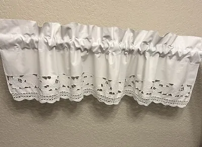 Vintage Window Valance White Eyelet Embroidery Crochet 56x15” Double Rod Pocket • $6.50