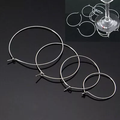 100x Silver Plated Wine Glass Charm Rings Wire Hoops Drink Markers 20mm-35mm • £3.23