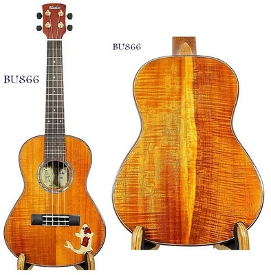$180 • Buy Alulu Solid Curly PQ Acacia Koa Tenor Ukulele, Fish Wood Marquetry, BU866
