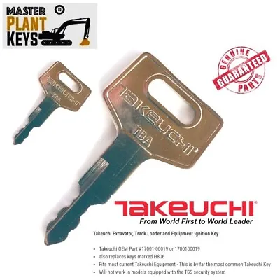 Takeuchi Excavator Track Loader Key Factory Original Master OEM Logo Genuine X 2 • £4.49