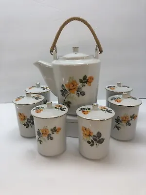 Vintage TATUNG TAIWAN MCM 7 Piece Vintage Tea Set Tea Pot Orange Roses • $22