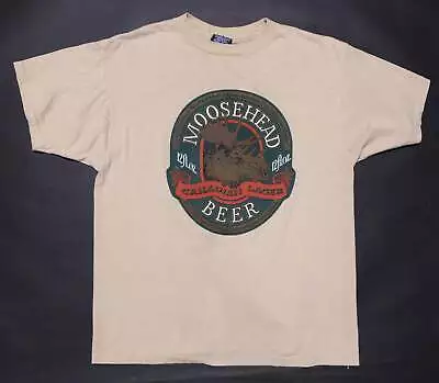 Vintage Moosehead Beer Sneakers T-Shirt Men's XL 80s Paper Thin Light Brown • $49.95