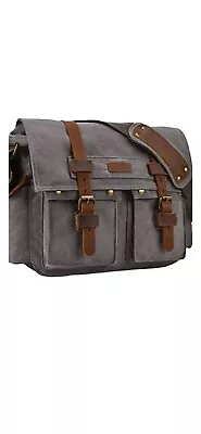 Kattee Military Messanger Bag Canvas Leather Shoulder Bag Camera  Laptop Weekend • $49.98