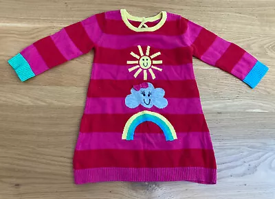 GEORGE - RED & PINK STRIPED RAINBOW LONG SLEEVE KNIT DRESS - Age 9-12 Months • £1