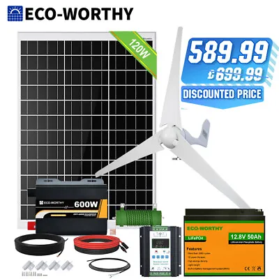 1000W 800W 500W Hybrid Wind Turbine Generator & Solar Panel Kit Off-Grid Home RV • £1359.99